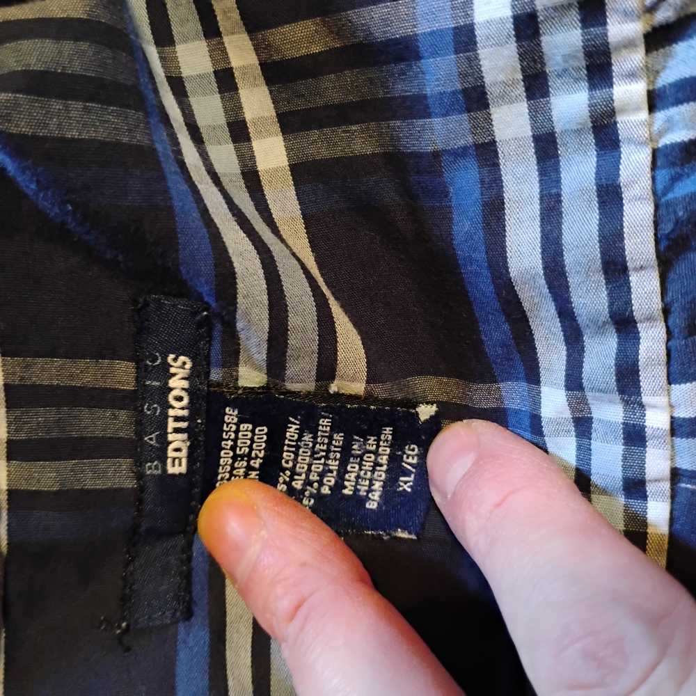 Basic Editions Navy and Cream Plaid Shirt